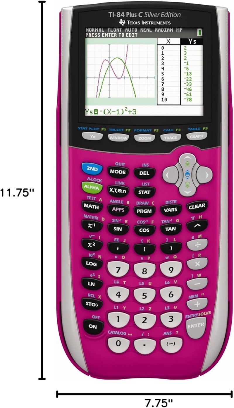 آلة حاسبة رسومية TI-84 بلس C إصدار فضي، وردي